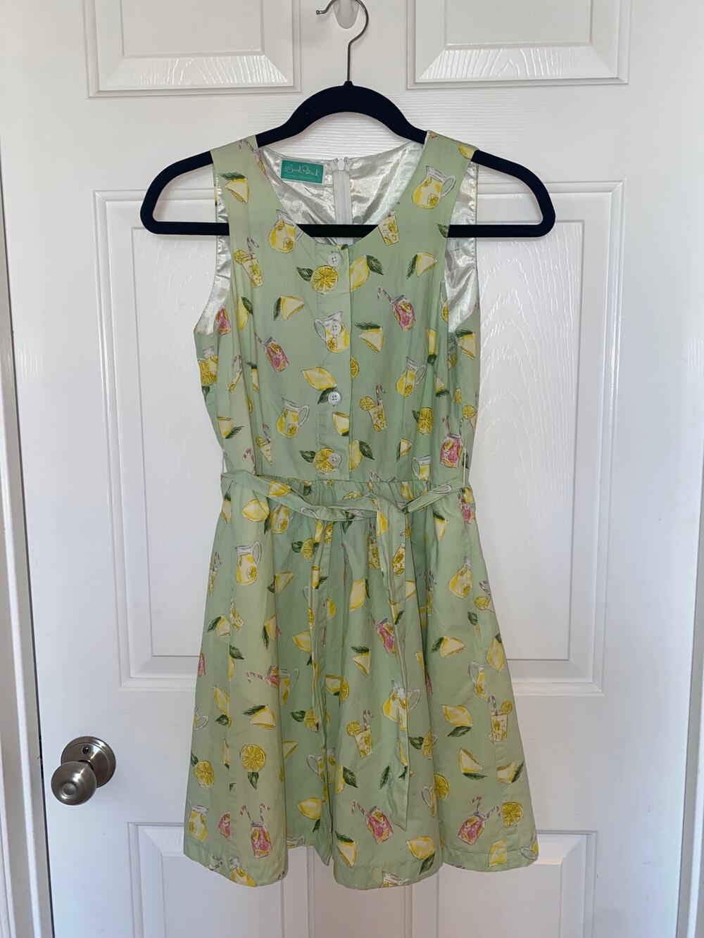 Sarah Patrick Dress  Sleeveless Lemonade Print A-line Tie Waist Lined Size 0